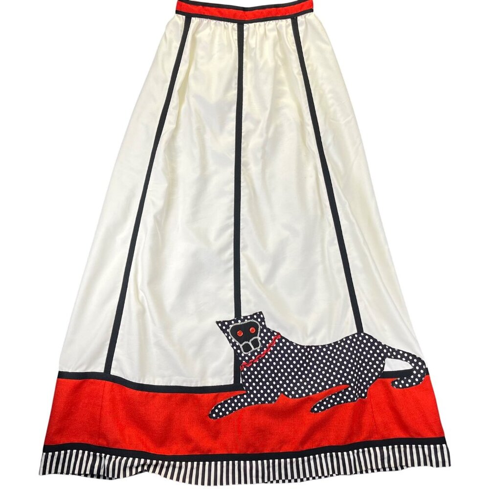 Vintage Maxi Skirt With Polka Dot Leopard & Red Stripe Hem
